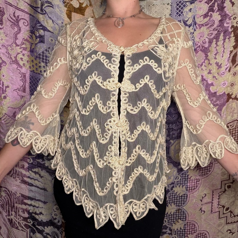 Gold Fairycore Festival Flowy Boho Blouse Oversized Stevie Nicks
